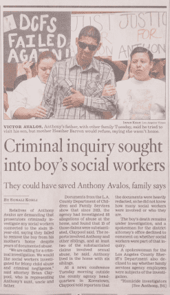 Newspaper article about Anthony Avalos case